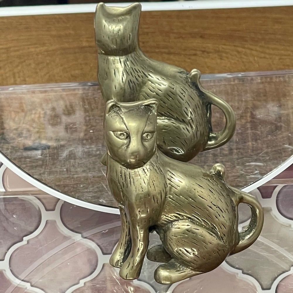 Vintage Brass Tone Cat Figurine‎ | Cast Metal Cat Statue | Mid Century Style